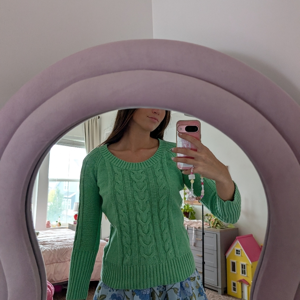 Eddie Bauer Green Cable Knit Sweater Size Medium